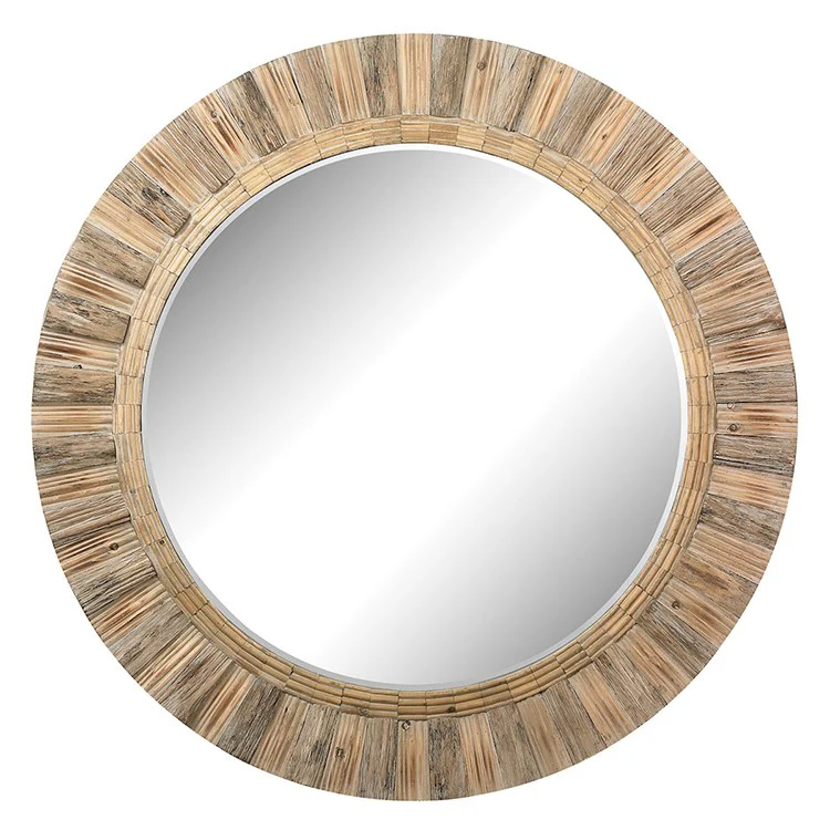 Oversized Round Wood Mirror - Fashion Us