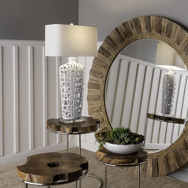 Oversized Round Wood Mirror - Fashion Us